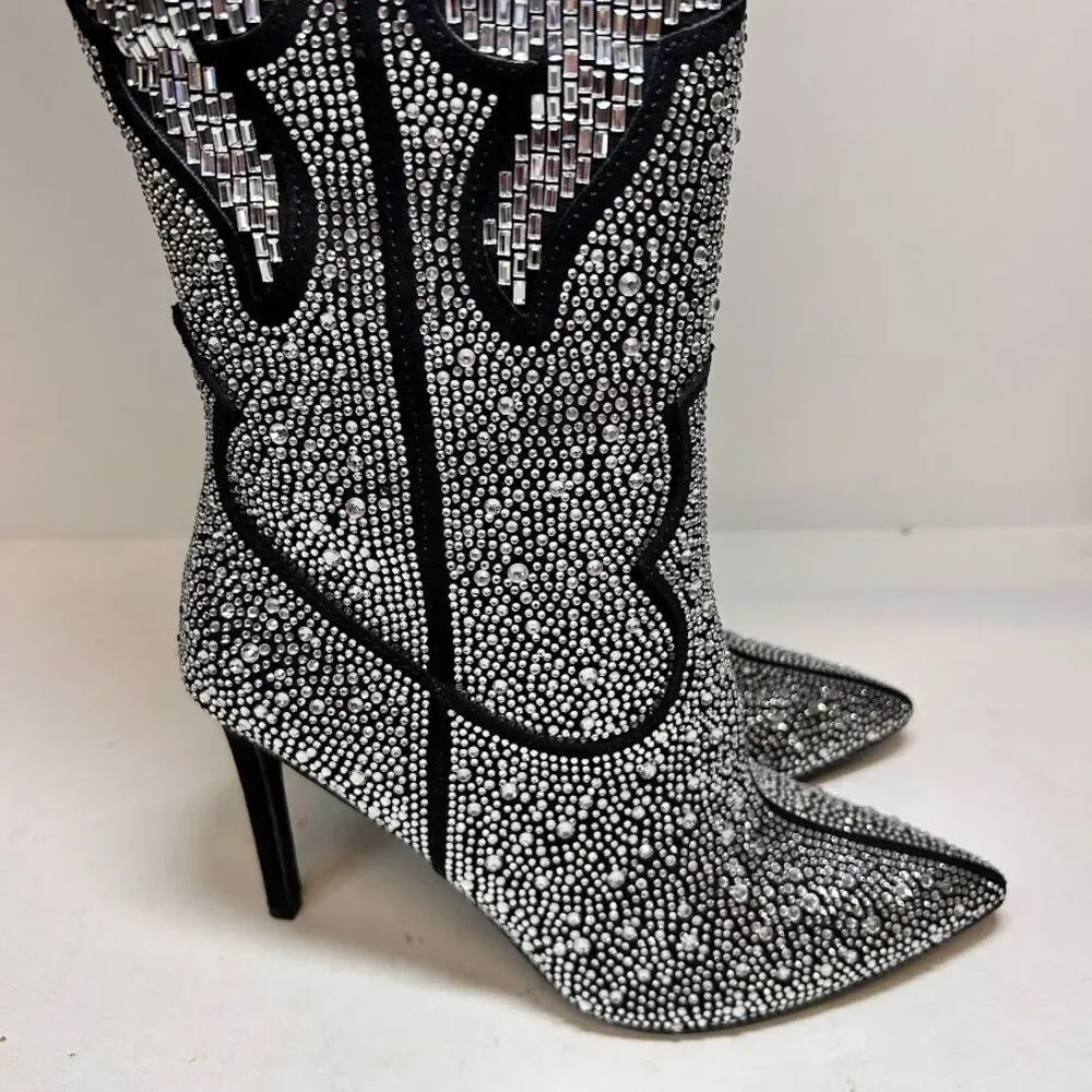 INC Womens 5.5 M Pewter Iresa Rhinestone Over The Knee Western Boots DISPLAY QH5